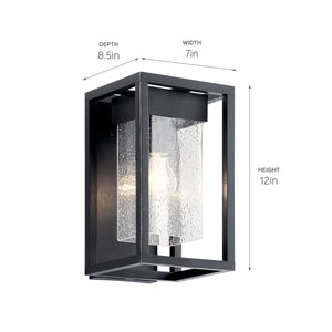 Burtrum 12" One Light Outdoor Wall Light, Clear Seeded Glass / Black