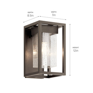 Burtrum 12" One Light Outdoor Wall Light, Clear Seeded Glass / Olde Bronze