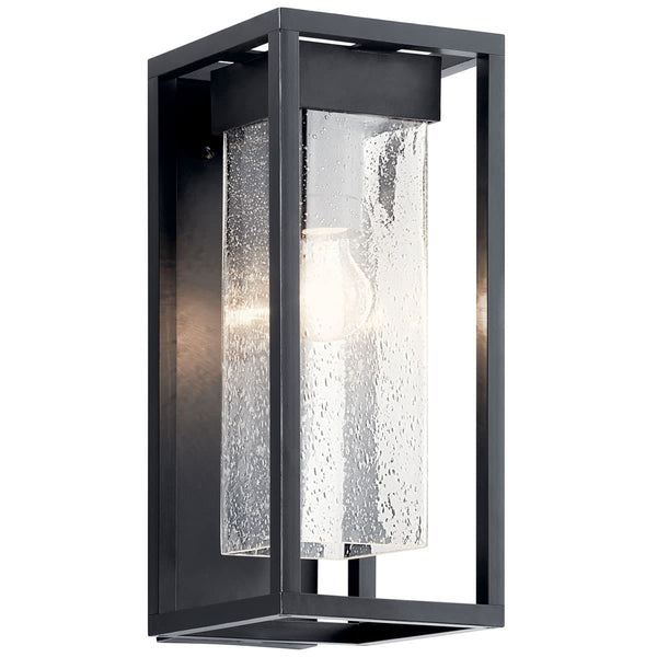 Burtrum 16" One Light Outdoor Wall Light, Clear Seeded Glass / Black Finish