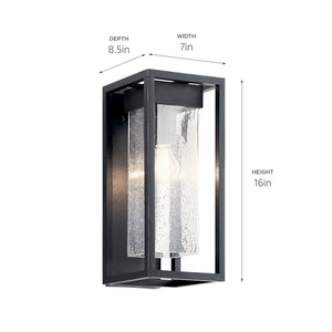 Burtrum 16" One Light Outdoor Wall Light, Clear Seeded Glass / Black Finish