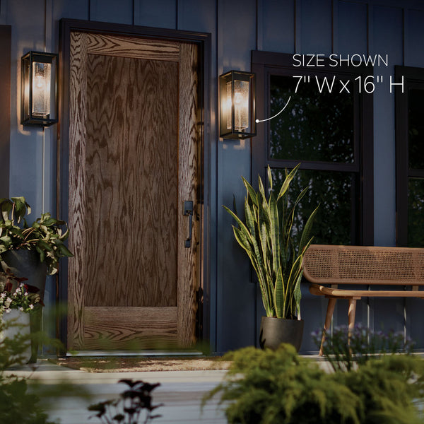 Burtrum 16" One Light Outdoor Wall Light, Clear Seeded Glass / Black Finish