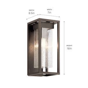 Burtrum 16" One Light Outdoor Wall Light, Clear Seeded Glass / Olde Bronze