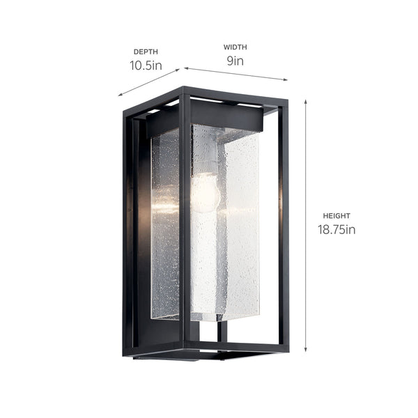 Burtrum 19" One Light Outdoor Wall Light, Clear Seeded Glass / Black Finish