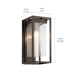 Burtrum 19" One Light Outdoor Wall Light, Clear Seeded Glass / Olde Bronze