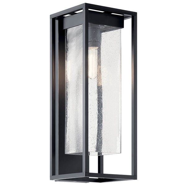 Burtrum 24" One Light Outdoor Wall Light, Clear Seeded Glass / Black, Silver Highlights
