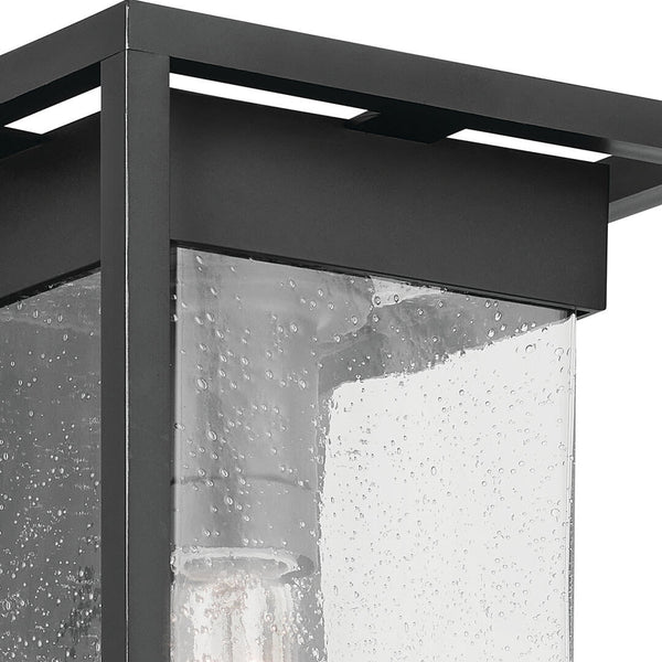 Burtrum 24" One Light Outdoor Wall Light, Clear Seeded Glass / Black, Silver Highlights