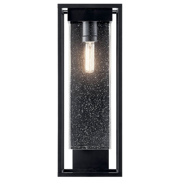 Burtrum 24" One Light Outdoor Wall Light, Clear Seeded Glass / Black, Silver Highlights