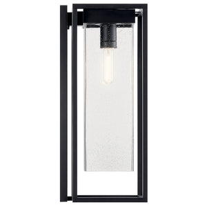 Burtrum 24" One Light Outdoor Wall Light, Clear Seeded Glass / Black
