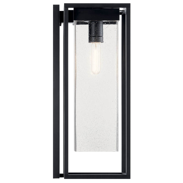 Burtrum 24" One Light Outdoor Wall Light, Clear Seeded Glass / Black, Silver Highlights