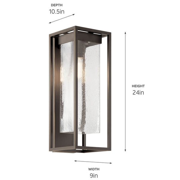 Burtrum 24" One Light Outdoor Wall Light, Clear Seeded Glass / Olde Bronze