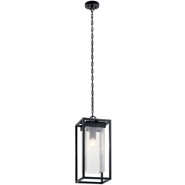 Burtrum 21" One Light Outdoor Pendant, Clear Seeded Glass / Black