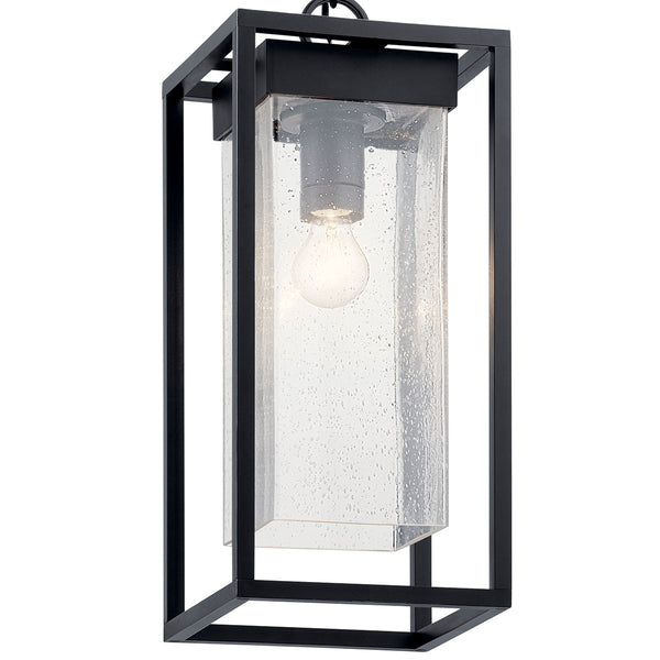 Burtrum 21" One Light Outdoor Pendant, Clear Seeded Glass / Black