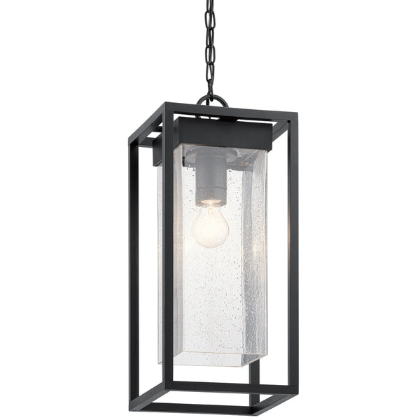Burtrum 21" One Light Outdoor Pendant, Clear Seeded Glass / Black