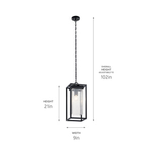 Burtrum 21" One Light Outdoor Hanging Light, Clear Seeded Glass / Black