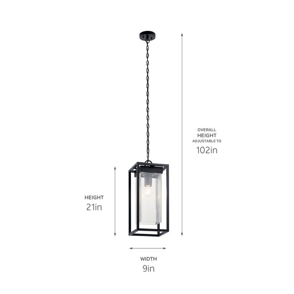 Burtrum 21" One Light Outdoor Pendant, Clear Seeded Glass / Black