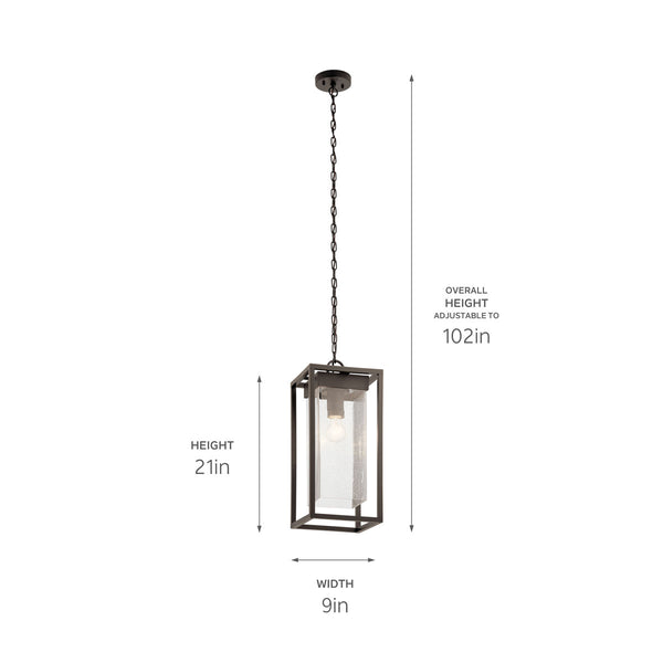 Burtrum 21" One Light Outdoor Pendant, Clear Seeded Glass / Olde Bronze