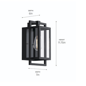 Sebastian 12" One Light Outdoor Wall Light, Clear Glass / Black