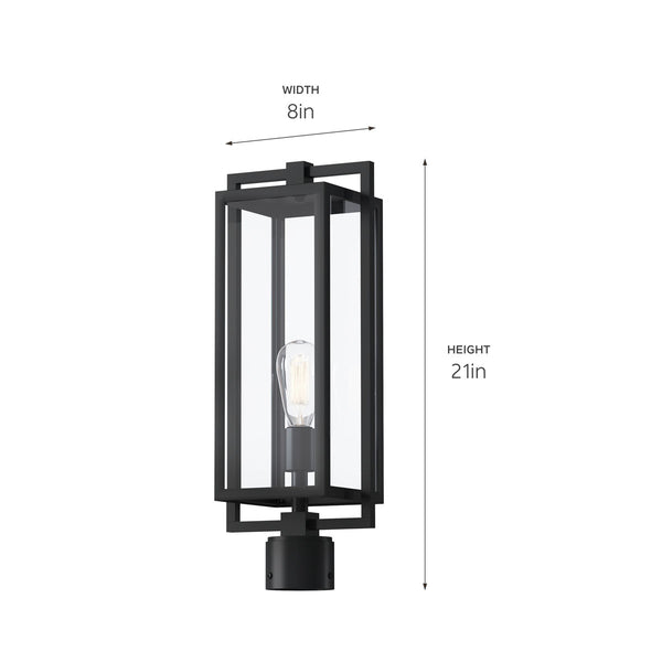 Sebastian 21" One Light Post Light, Clear Glass / Black