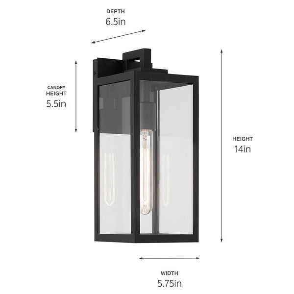Turner 6" One Light Outdoor Wall Light, Clear Glass / Textured Black