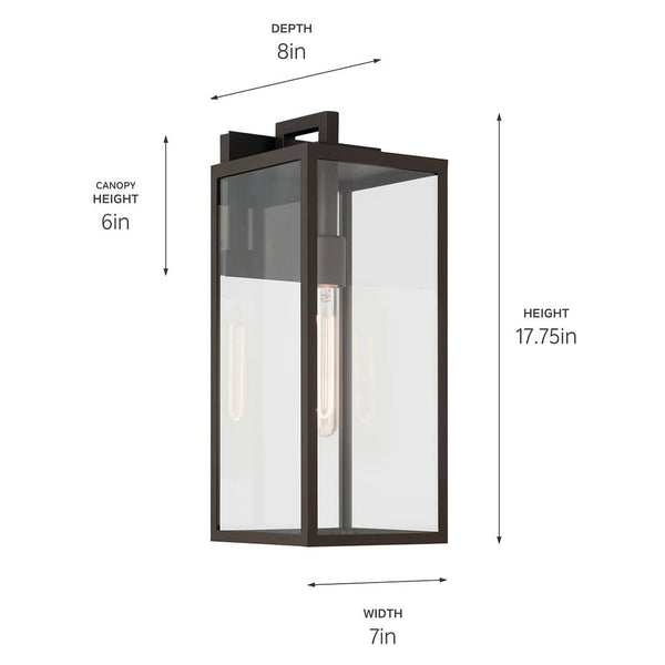 Turner 7" One Light Outdoor Wall Light, Clear Glass / Olde Bronze