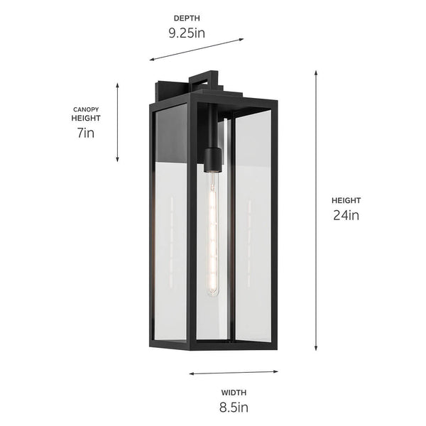 Turner 8" One Light Outdoor Wall Light, Clear Glass / Textured Black
