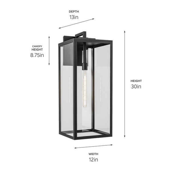 Turner 12" One Light Outdoor Wall Light, Clear Glass / Textured Black