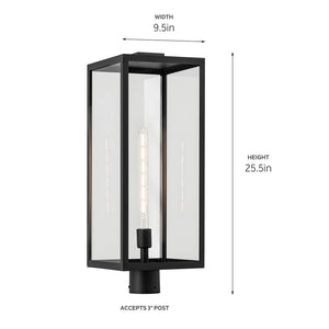 Turner 9" One Light Outdoor Post Light, Clear Glass / Textured Black