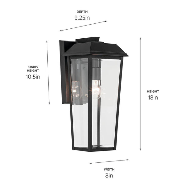 Caldwell 8" One Light Outdoor Wall Light, Clear Glass / Textured Black