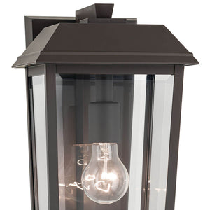 Caldwell 8" One Light Outdoor Wall Light, Clear Glass / Olde Bronze
