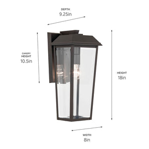 Caldwell 8" One Light Outdoor Wall Light, Clear Glass / Olde Bronze