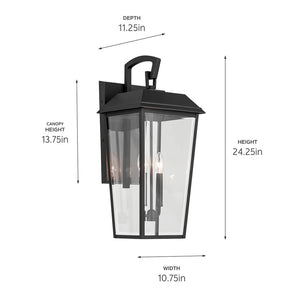 Caldwell 11" Two Lights Outdoor Wall Light, Clear Glass / Textured Black