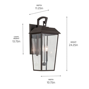 Caldwell 11" Two Lights Outdoor Wall Light, Clear Glass / Olde Bronze