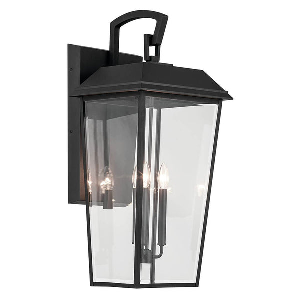 Caldwell 13" Three Lights Outdoor Wall Light, Clear Glass / Textured Black