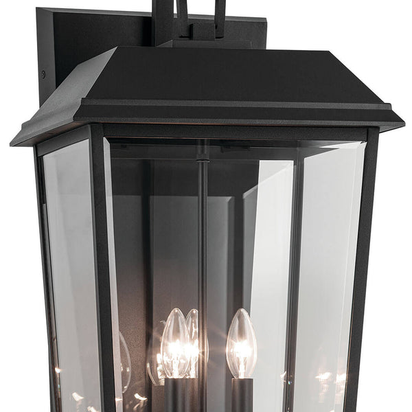 Caldwell 13" Three Lights Outdoor Wall Light, Clear Glass / Textured Black