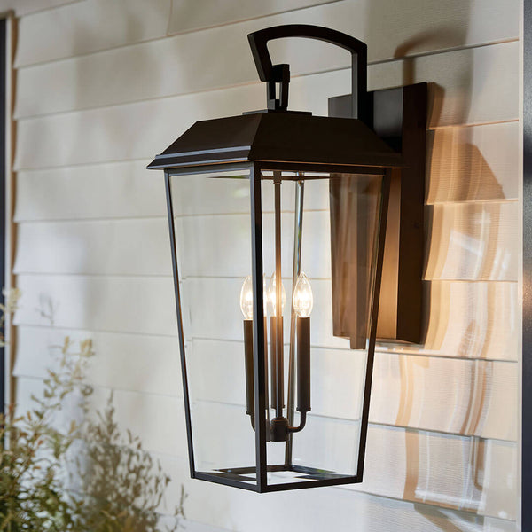 Caldwell 13" Three Lights Outdoor Wall Light, Clear Glass / Olde Bronze