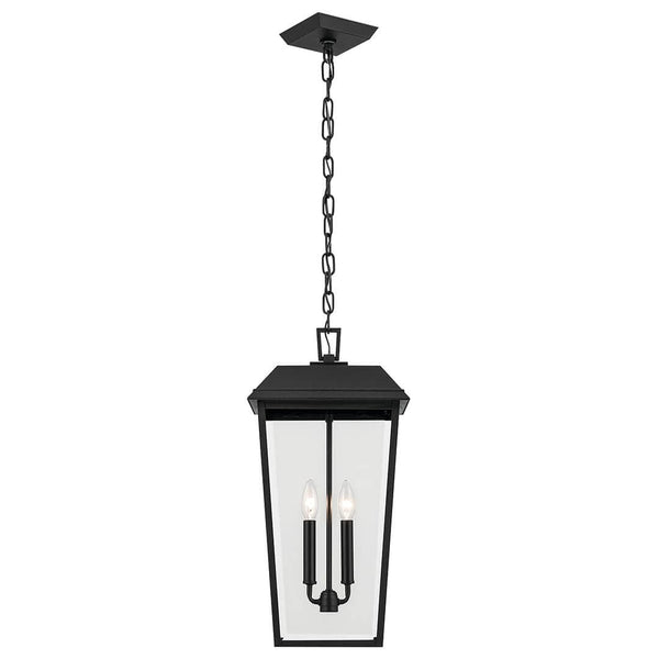 Caldwell 11" Two Lights Outdoor Pendant, Clear Glass / Textured Black