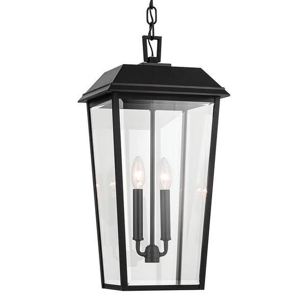 Caldwell 11" Two Lights Outdoor Pendant, Clear Glass / Textured Black