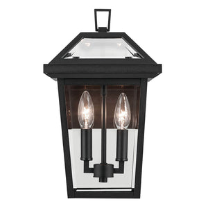 Hudson 14" Two Lights Outdoor Wall Light, Clear Glass / Textured Black