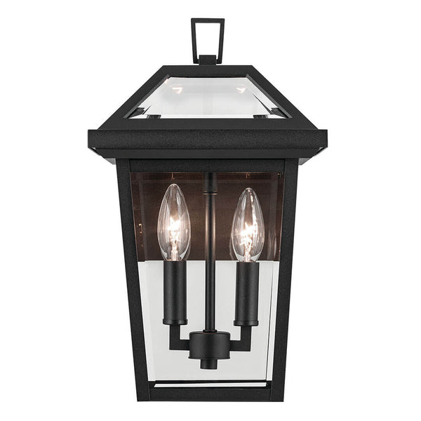 Hudson 14" Two Lights Outdoor Wall Light, Clear Glass / Textured Black