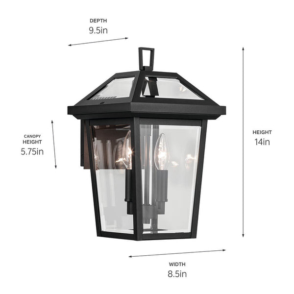 Hudson 14" Two Lights Outdoor Wall Light, Clear Glass / Textured Black
