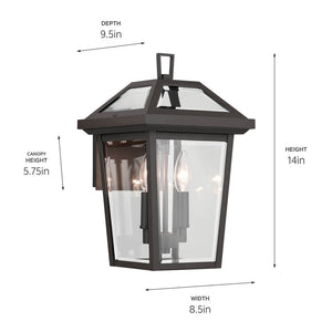 Hudson 14" Two Lights Outdoor Wall Light, Clear Glass / Olde Bronze