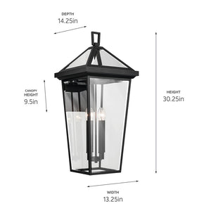 Hudson 30" Four Lights Outdoor Wall Light, Clear Glass / Textured Black