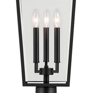 Hudson 29" Three Lights Outdoor Post Light, Clear Glass / Textured Black
