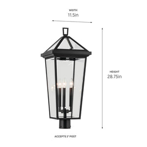 Hudson 29" Three Lights Outdoor Post Light, Clear Glass / Textured Black