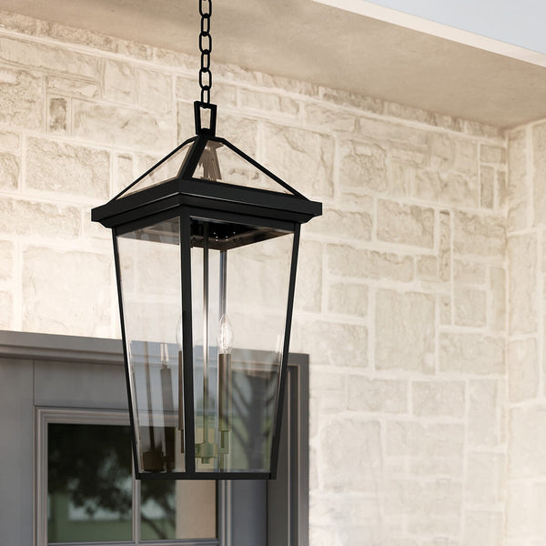 Hudson 26" Two Lights Outdoor Pendant, Clear Glass / Textured Black