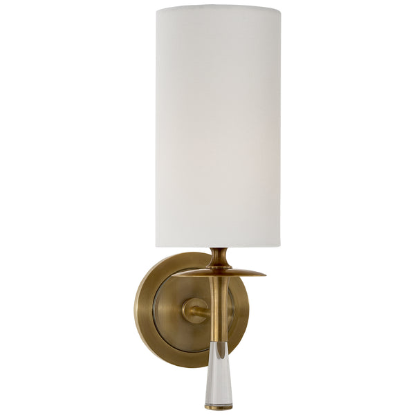 Drunmore 4.5" One Light Wall Sconce, Hand-Rubbed Antique Brass with Crystal and Linen Shade