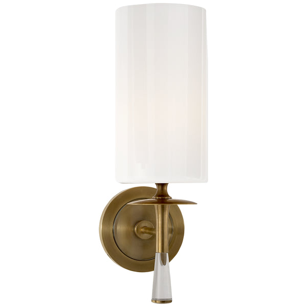 Drunmore 4.5" One Light Wall Sconce, Hand-Rubbed Antique Brass with Crystal and White Glass