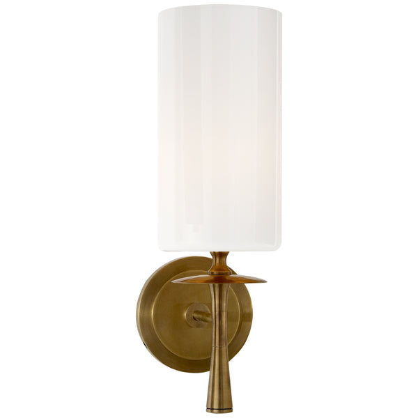 Drunmore 4.5" One Light Wall Sconce, Hand-Rubbed Antique Brass with White Glass