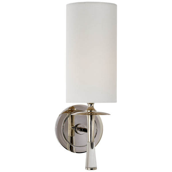 Drunmore 4.5" One Light Wall Sconce, Polished Nickel with Crystal and Linen Shade