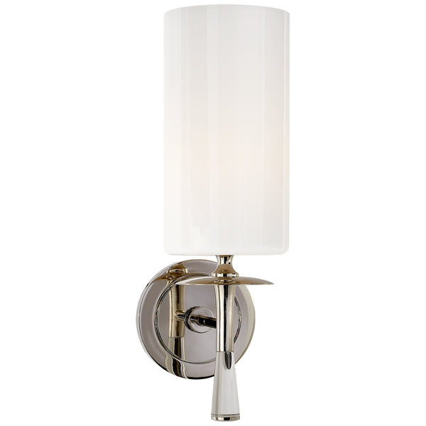 Drunmore 4.5" One Light Wall Sconce, Polished Nickel with Crystal and White Glass
